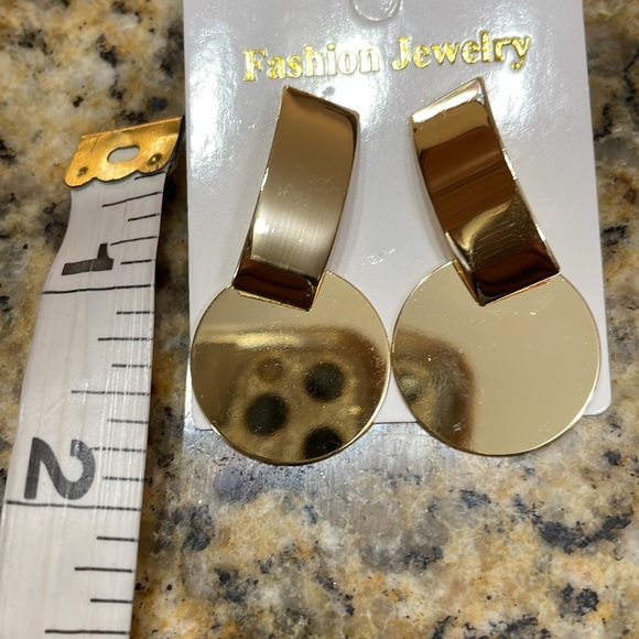 Gold Geo Rectangle Circle Earrings - Picture 11 of 13